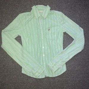“Hollister” Green & Blue Striped Button Down Shirt